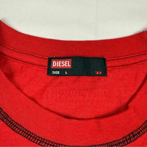 Vtg Diesel Mens T-Shirt Sz Large Y2K Red Contrast Stitch A2 - Picture 3 of 7